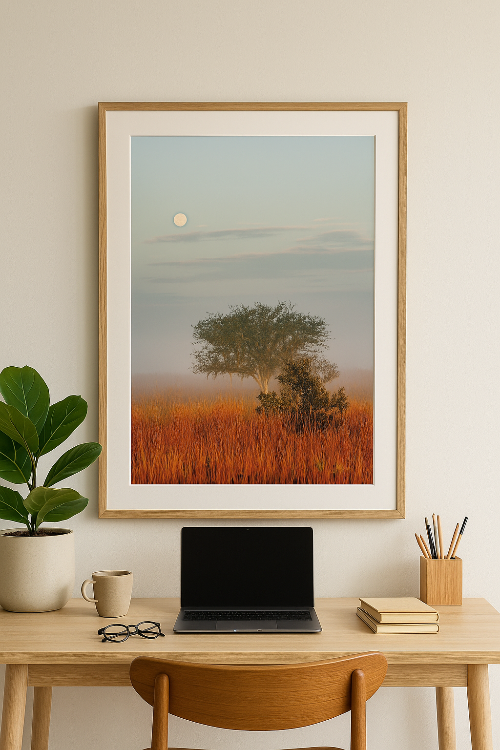 "Moon over pasture" - Landscape Art