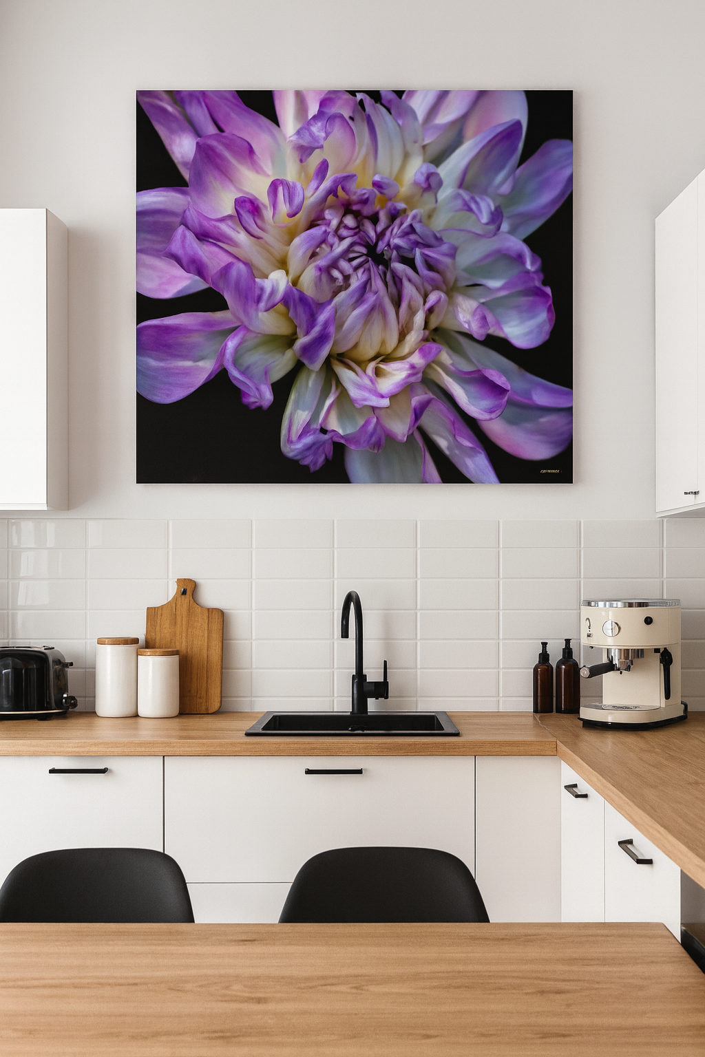 "Rejoice (Purple and White Dahlia)" - Botanical Art