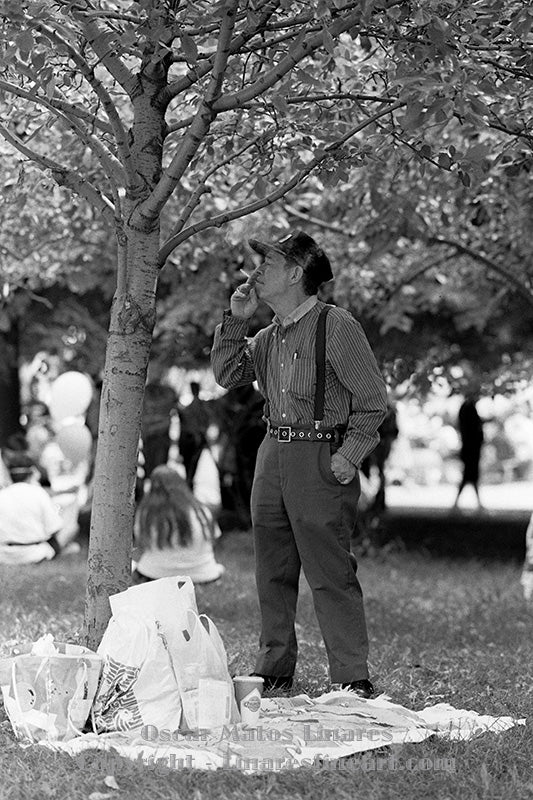 Man smoking at Grand Park; Chicago IL